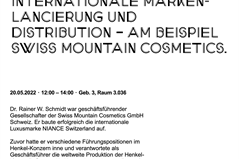 Plakat Gastvortrag %22erfolgreiche internationale Markenlancierung und Distribution